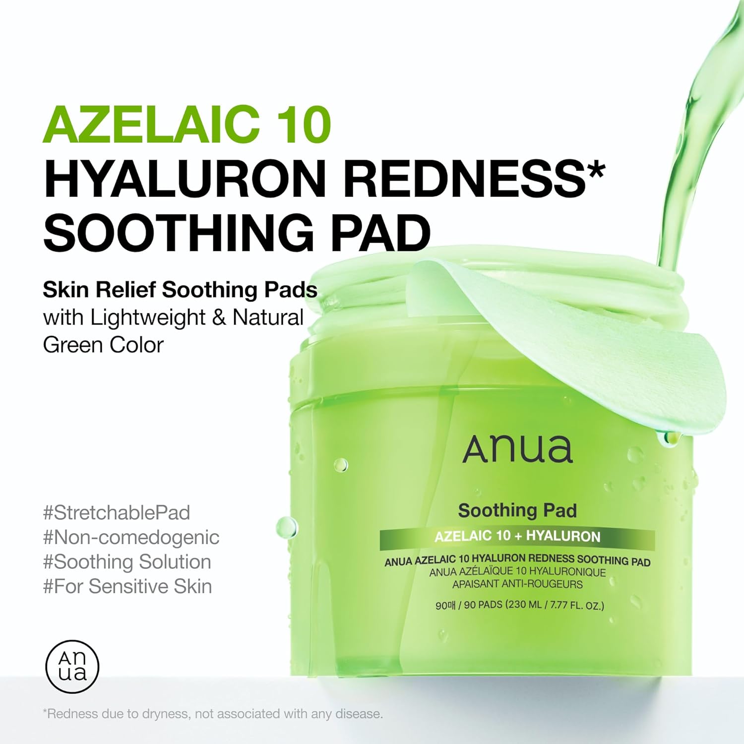 ANUA Azelaic Acid 10% Hyaluronic Acid Redness Soothing Toning Pads 90pcs | Korean Skincare