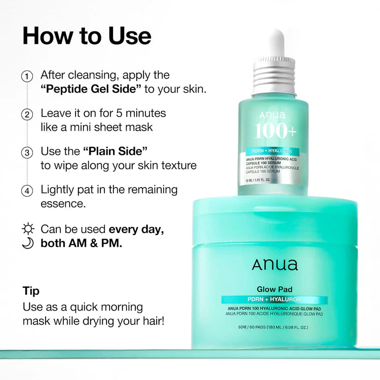 ANUA PDRN Hyaluronic Acid Glow Brightening Pads 60pcs | Korean Skincare Toning Pads