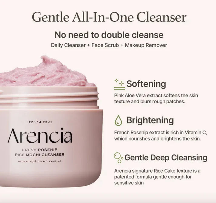 Arencia Fresh Rosehip Rice Mochi Korean Foam Cleanser 120g | Brightening Gentle Cleanser