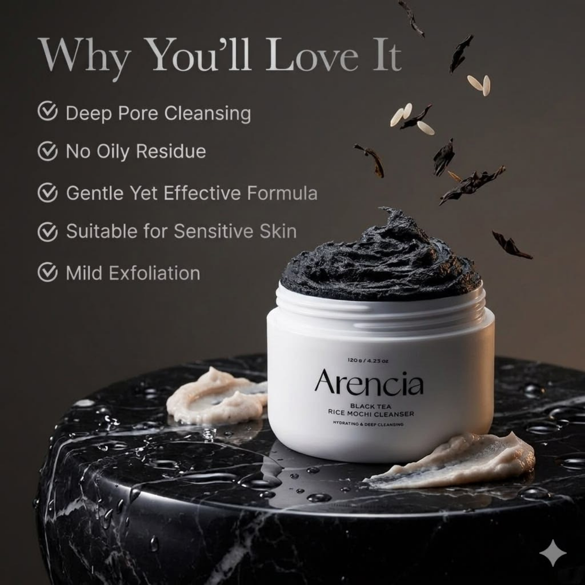 Arencia Black Tea Rice Mochi Cleanser