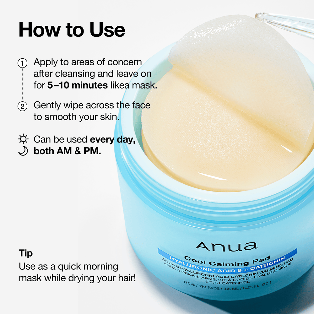 ANUA 8% Hyaluronic Acid Catechin Calming Soothing Pads | Korean Hydrating Skincare