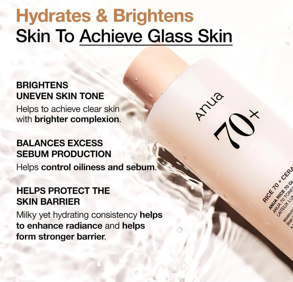 Anua Rice 70+ Glow Milky Toner 250ml | Korean Brightening Rice Toner