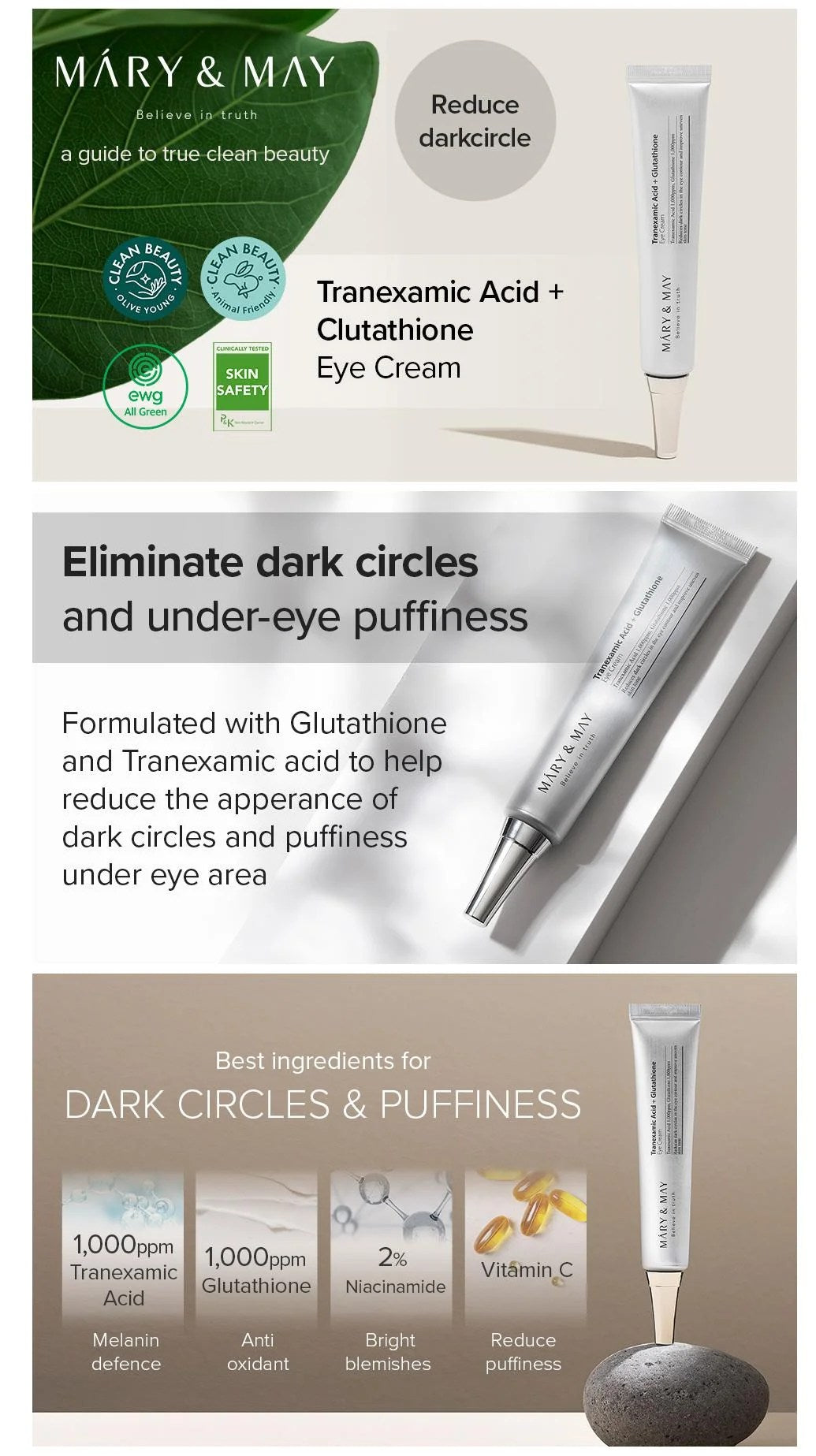 Mary&May Glutathione Brightening Eye Cream Special Set 3pc | Korean Eye Cream Set