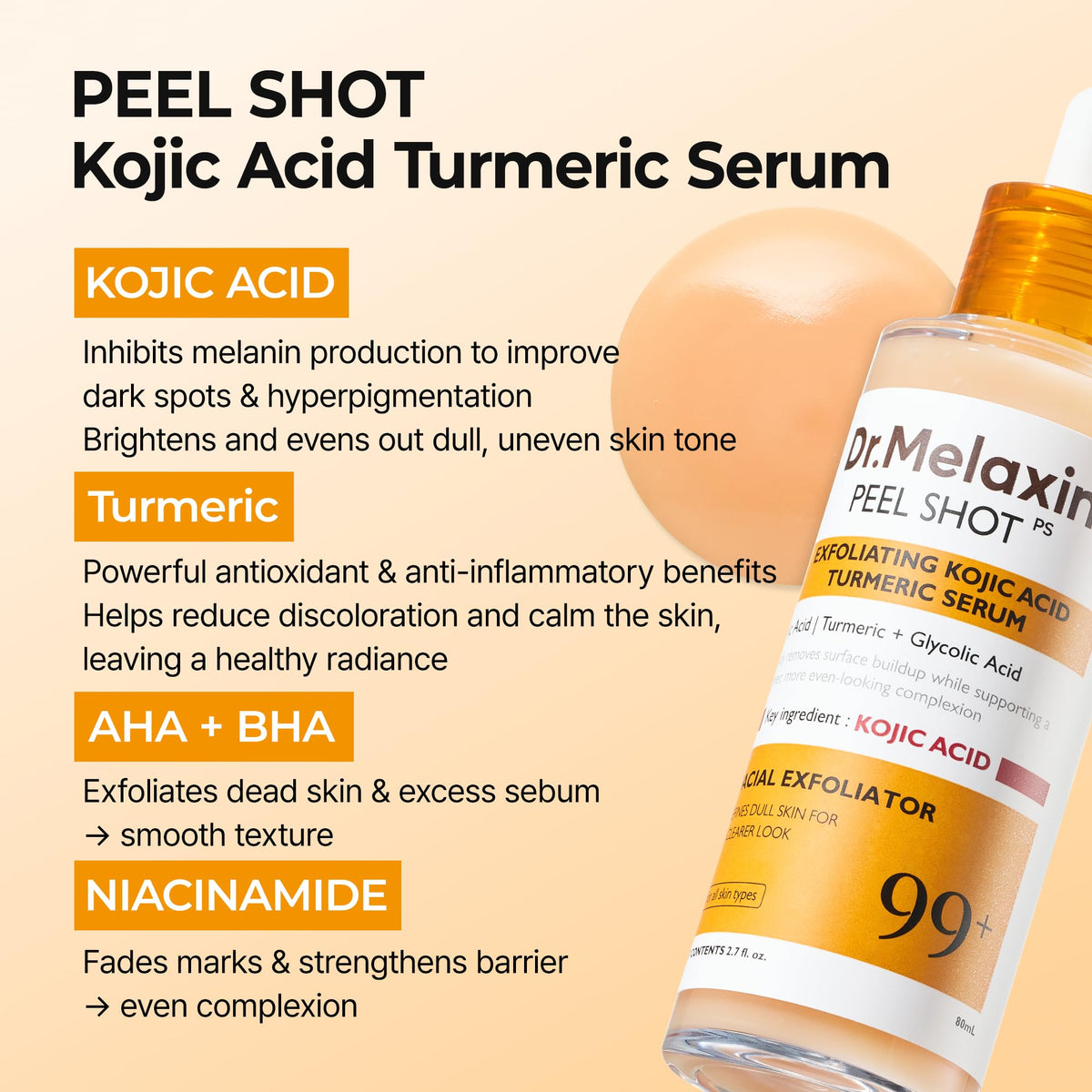 Dr. Melaxin Peel Shot Kojic Acid & Turmeric Exfoliating Serum 80ml